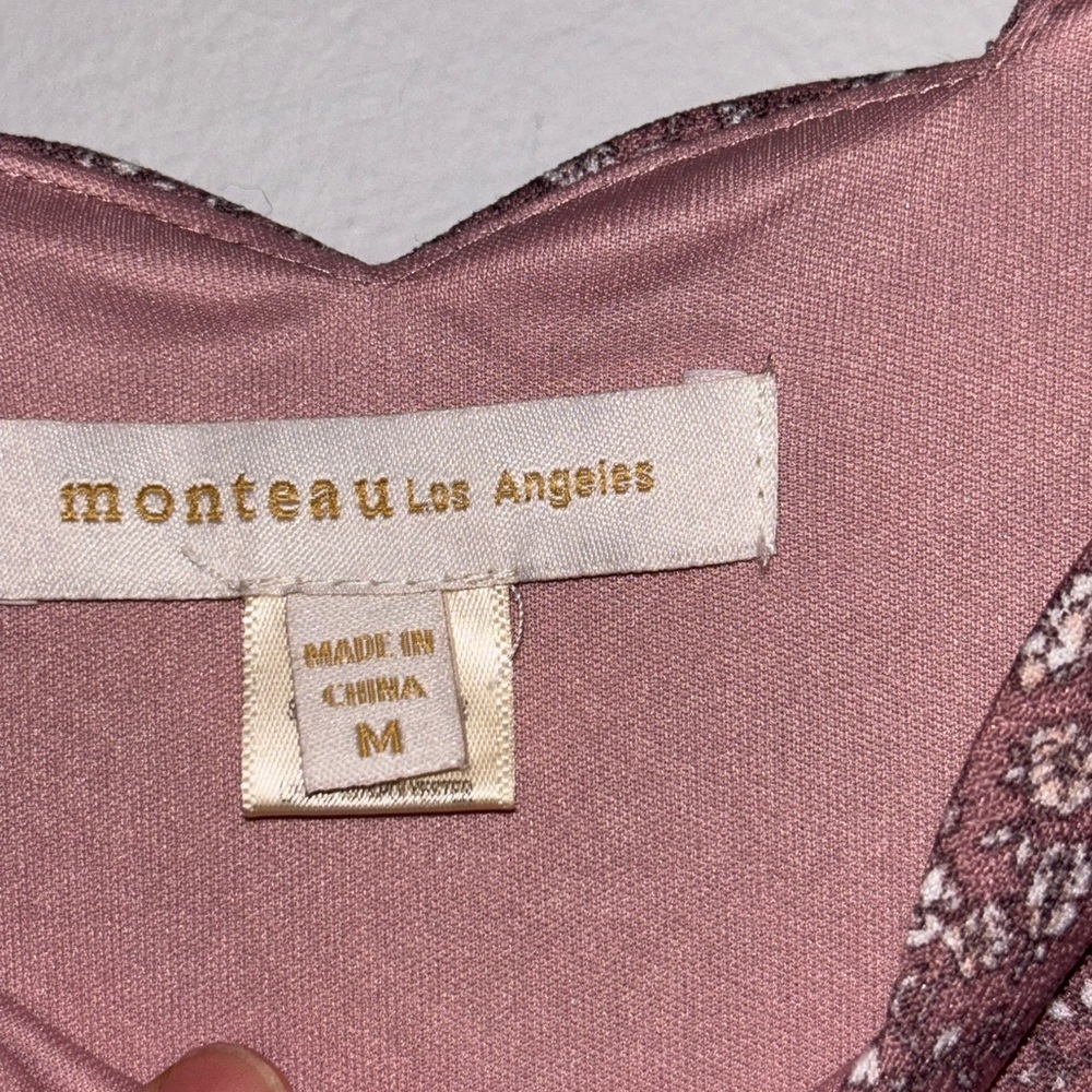 Monteau Scalloped Neckline Pink Floral Mini Dress - Picture 4 of 5